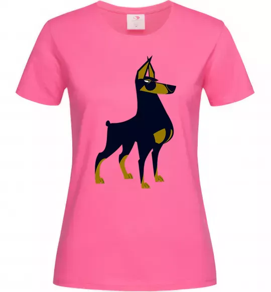 Жіноча футболка Doberman standing Яскраво-рожевий фото