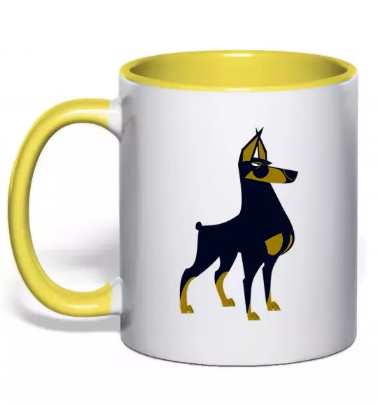 Чашка с цветной ручкой Doberman standing Солнечно желтый фото