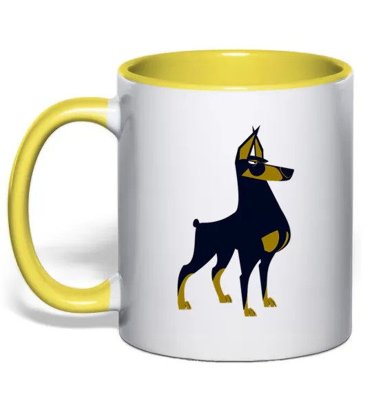 Чашка з кольоровою ручкою Doberman standing Лимонний фото