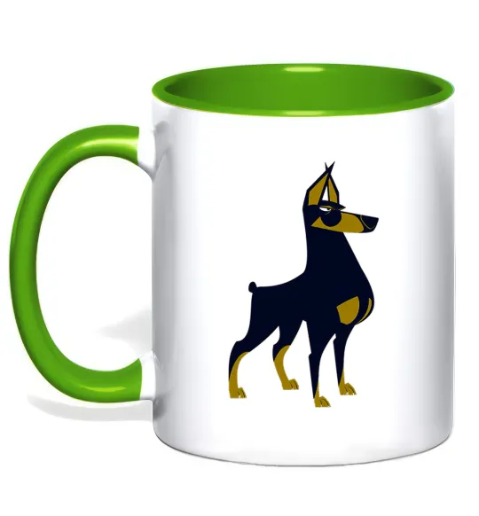 Чашка з кольоровою ручкою Doberman standing Лаймовий фото