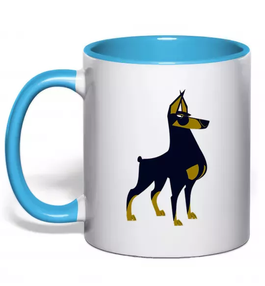 Чашка с цветной ручкой Doberman standing Голубой фото