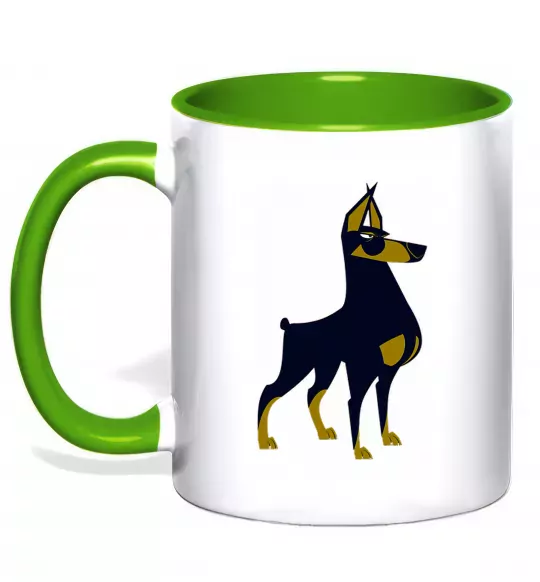 Чашка с цветной ручкой Doberman standing Зеленый фото