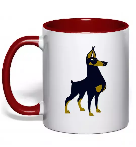 Чашка с цветной ручкой Doberman standing Красный фото
