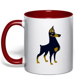 Чашка с цветной ручкой Doberman standing