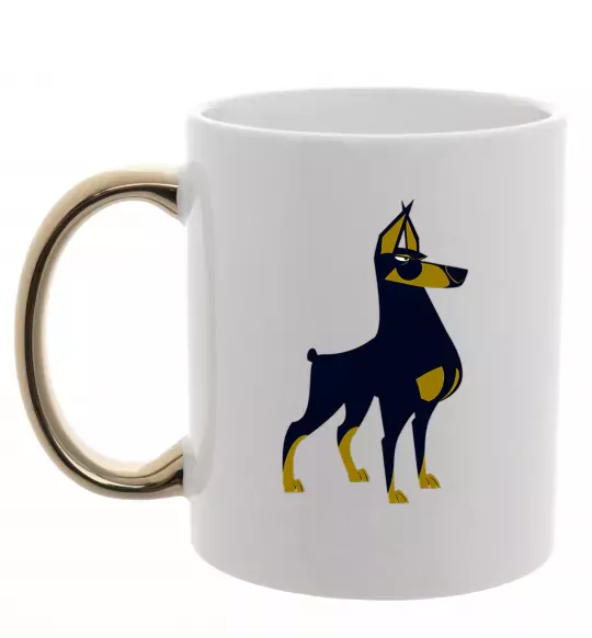 Чашка с цветной ручкой Doberman standing Золото фото
