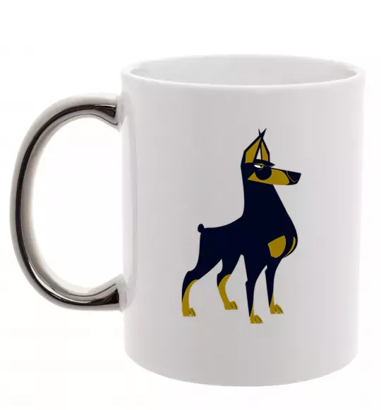 Чашка с цветной ручкой Doberman standing Серебро фото