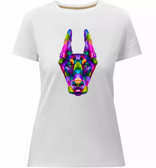 Жіноча преміум футболка Colored doberman Білий фото