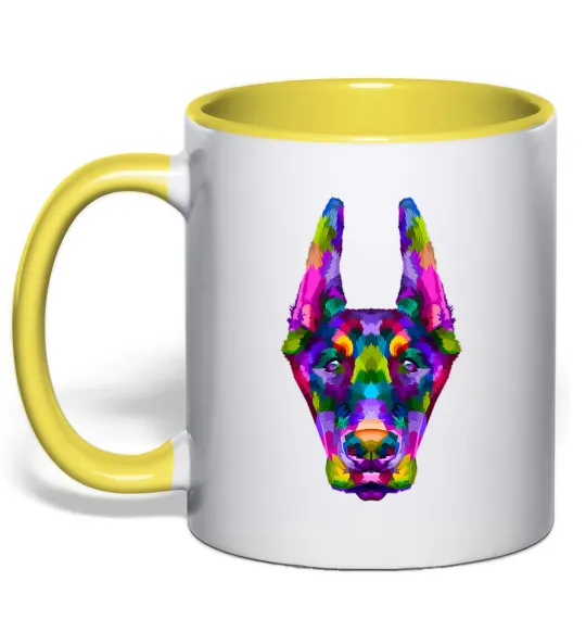 Чашка с цветной ручкой Colored doberman Лимонный фото