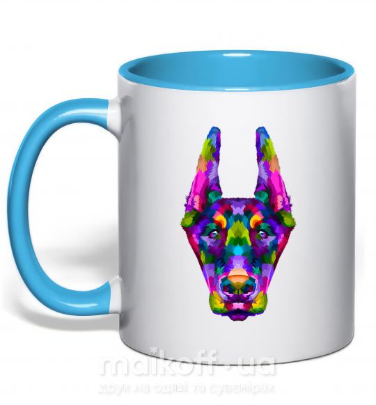 Чашка з кольоровою ручкою Colored doberman Блакитний фото