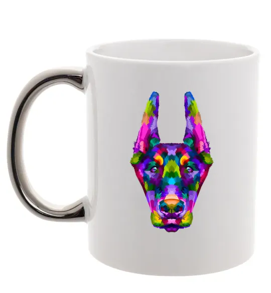 Чашка з кольоровою ручкою Colored doberman Срібло фото