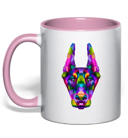 Чашка з кольоровою ручкою Colored doberman Ніжно рожевий фото