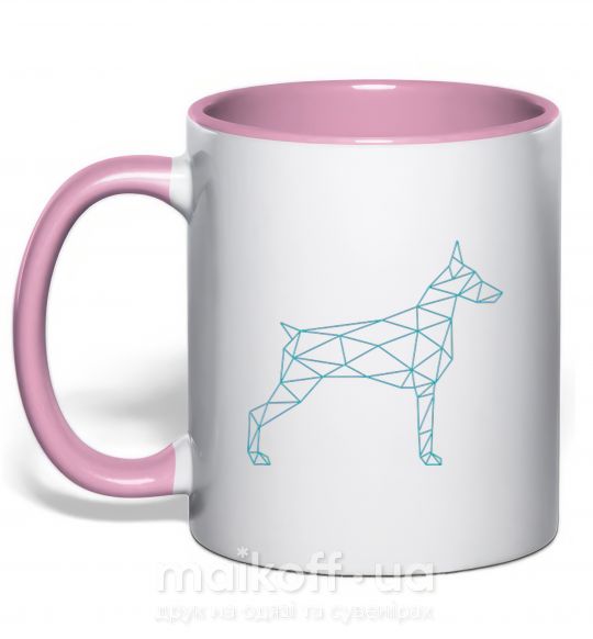 Чашка с цветной ручкой Бирюзовый доберман Нежно розовый фото