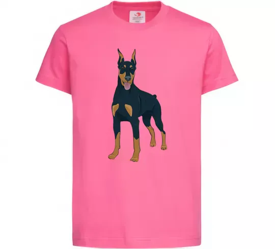 Детская футболка Доберман стоїть Ярко-розовый фото