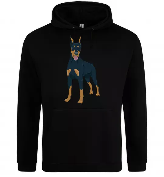 Чоловіча толстовка (худі) Доберман стоїть Чорний фото