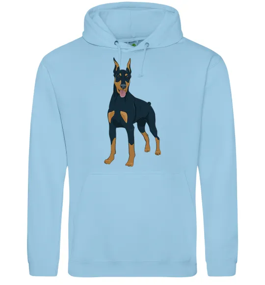 Чоловіча толстовка (худі) Доберман стоїть Блакитний фото