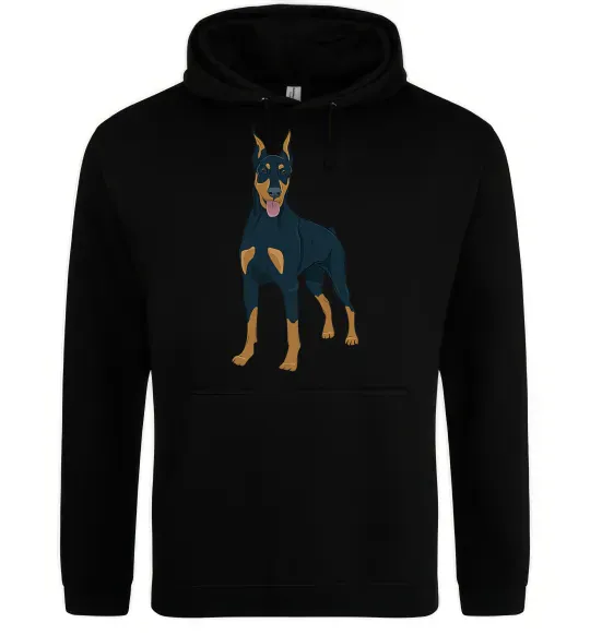 Женская толстовка (худи) Доберман стоїть Черный фото