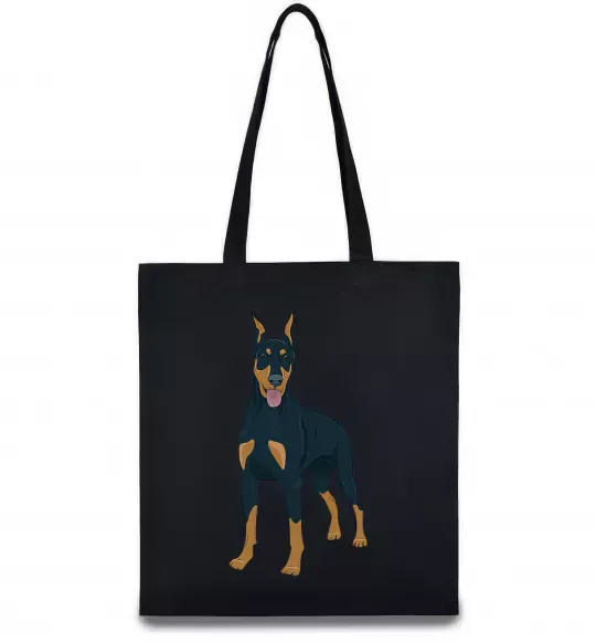 Еко-сумка Доберман стоїть Чорний фото