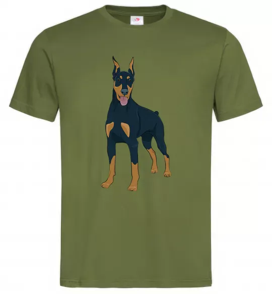Мужская футболка Доберман стоїть Оливковый фото