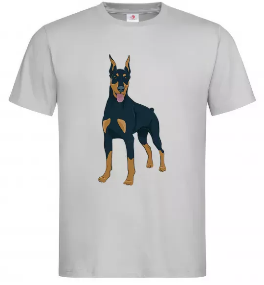 Мужская футболка Доберман стоїть Серый фото
