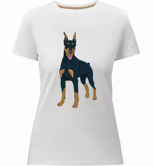 Жіноча преміум футболка Доберман стоїть Білий фото