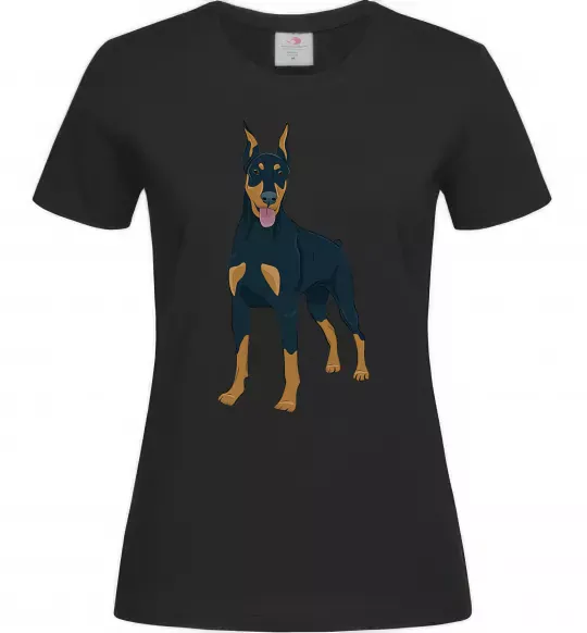 Жіноча футболка Доберман стоїть Чорний фото