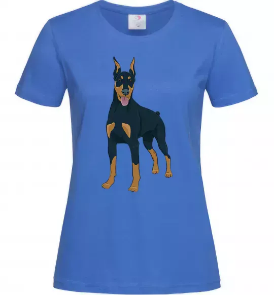 Жіноча футболка Доберман стоїть Яскраво-синій фото