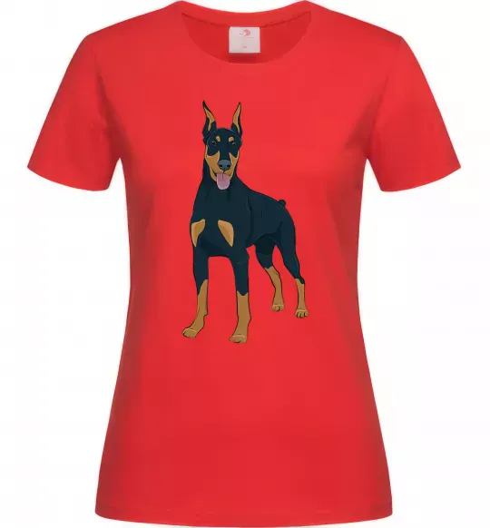 Жіноча футболка Доберман стоїть Червоний фото