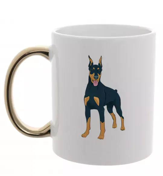Чашка з кольоровою ручкою Доберман стоїть Золото фото
