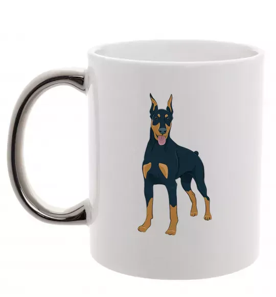 Чашка з кольоровою ручкою Доберман стоїть Срібло фото