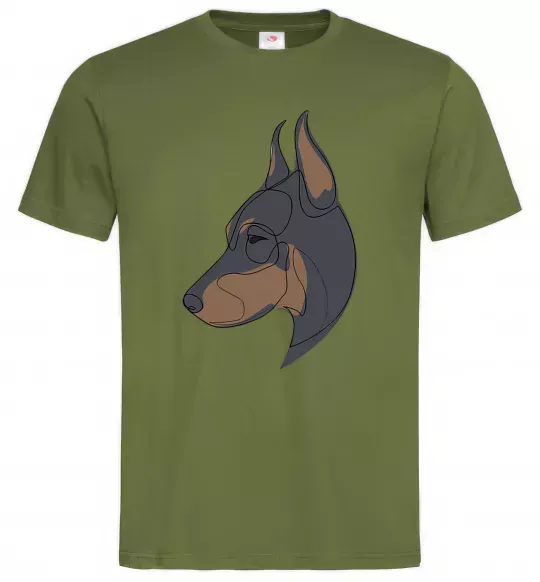 Чоловіча футболка Доберман портрет Оливковий фото