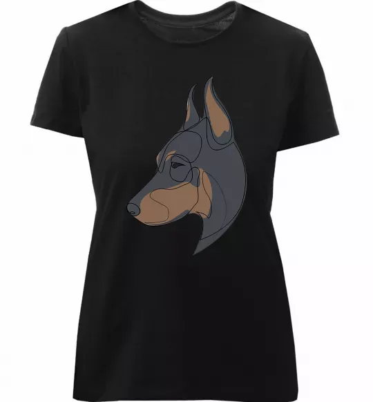 Женская премиум футболка Доберман портрет Черный фото