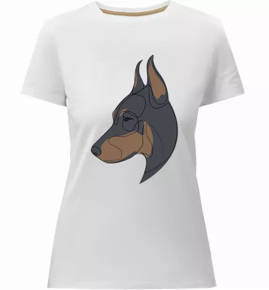 Женская премиум футболка Доберман портрет Белый фото