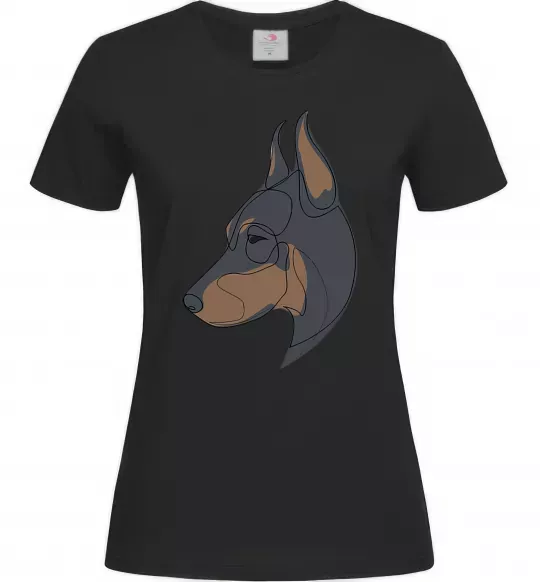 Жіноча футболка Доберман портрет Чорний фото