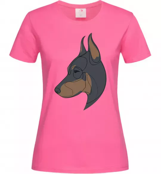 Жіноча футболка Доберман портрет Яскраво-рожевий фото
