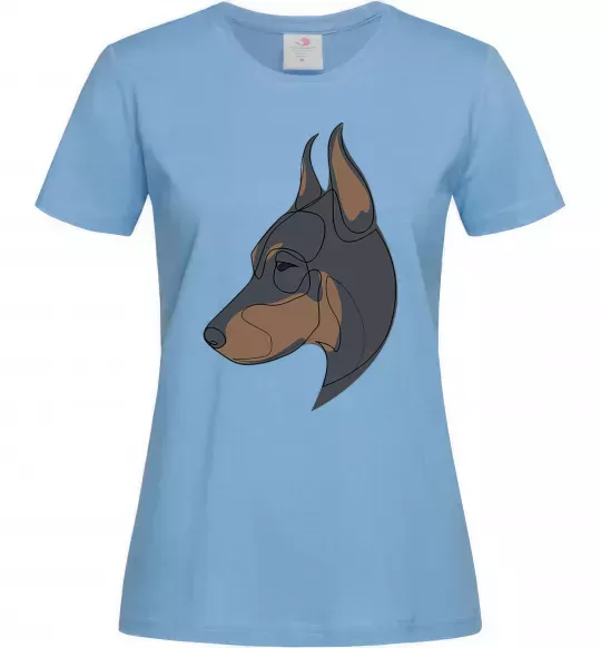 Жіноча футболка Доберман портрет Блакитний фото