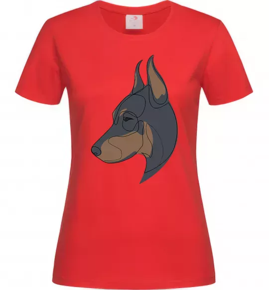 Жіноча футболка Доберман портрет Червоний фото