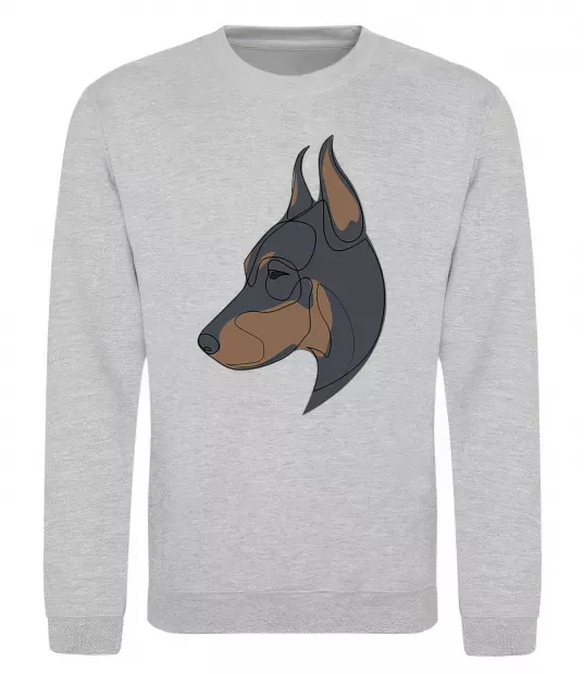 Світшот Доберман портрет Сірий меланж фото