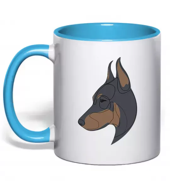 Чашка з кольоровою ручкою Доберман портрет Блакитний фото