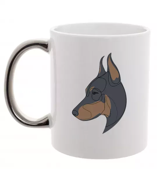 Чашка з кольоровою ручкою Доберман портрет Срібло фото