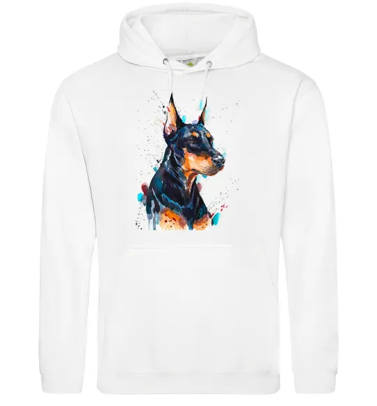 Мужская толстовка (худи) Watercolor doberman Белый фото