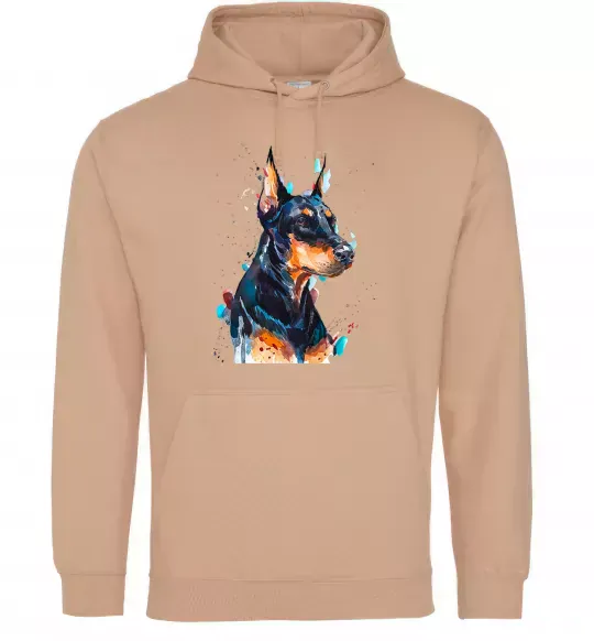 Женская толстовка (худи) Watercolor doberman Песочный фото