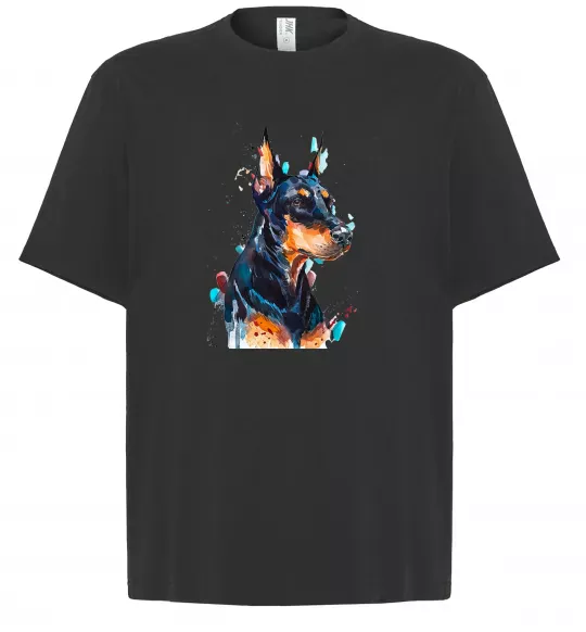 Футболка Оверсайз Watercolor doberman Черный фото