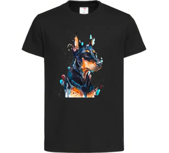 Дитяча футболка Watercolor doberman Чорний фото