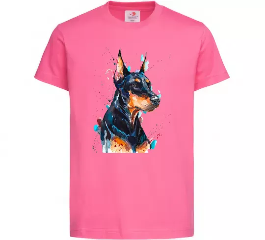 Дитяча футболка Watercolor doberman Яскраво-рожевий фото