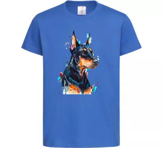 Дитяча футболка Watercolor doberman Яскраво-синій фото