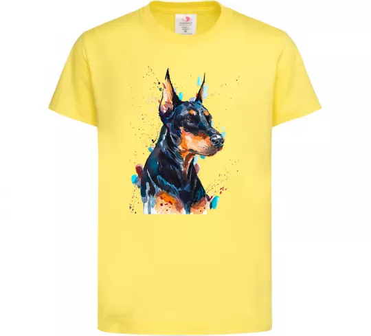 Дитяча футболка Watercolor doberman Лимонний фото