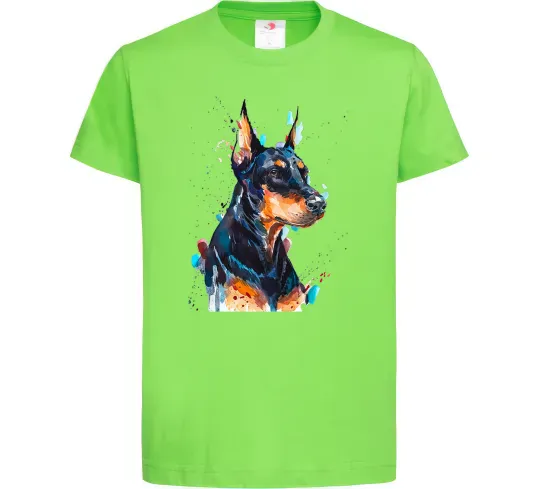 Дитяча футболка Watercolor doberman Лаймовий фото