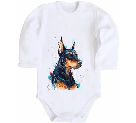 Дитячий бодік Watercolor doberman Білий фото