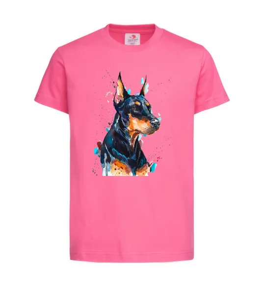 Детская футболка Watercolor doberman Ярко-розовый фото
