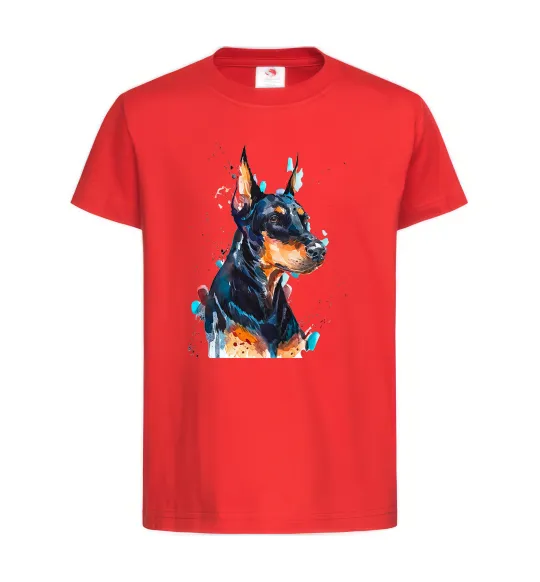 Детская футболка Watercolor doberman Красный фото